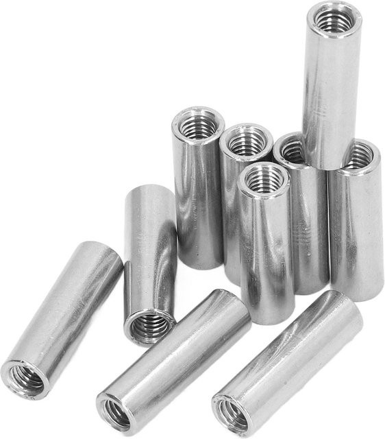 10er Set Runde Verbindungsmutter M8 x 1,25 aus Edelstahl in Silber, Länge: 40 mm - Bild 1