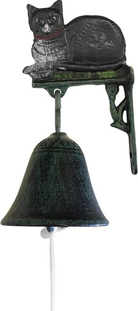 Rustikale Türglocke aus Gusseisen in Form einer schwarzen Katze in Grün und Schwarz - Bild 1