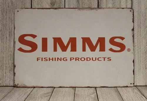 Simms Blechschild im Vintage-Look für Fliegenfischer mit grafischem Motiv in Weiß - Bild 1