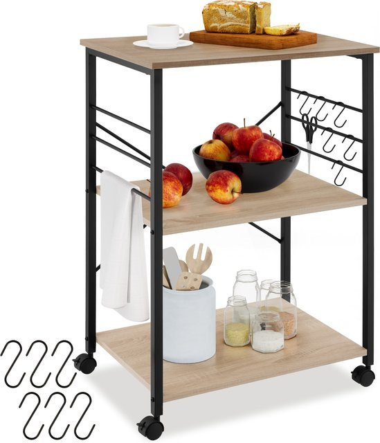 tectake Servierwagen im Industrial Style mit 3 Ebenen aus Spanplatte und pulverbeschichtetem Stahl in Braun und Beige, B/T/H: 65,5 x 45,5 x 88,5 cm - Bild 1