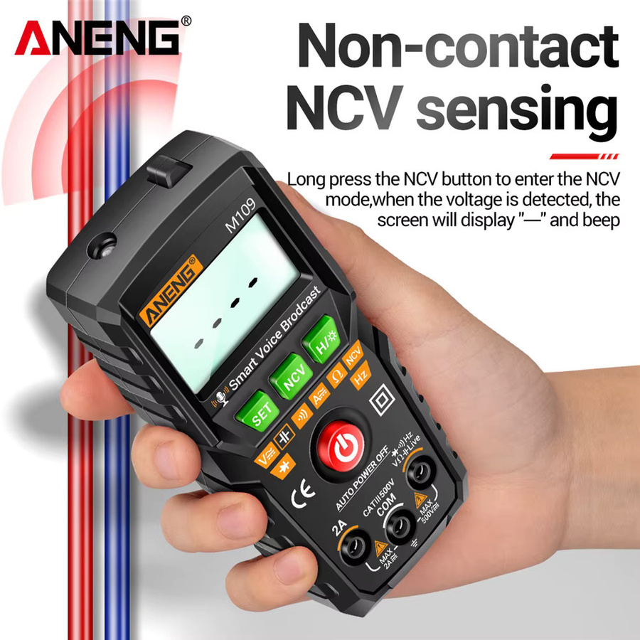 ANENG M109 Smart Multimeter Tester AC/DC Spannungsmessgerät mit Sprachausgabe, NCV, Kapazitäts- und Durchgangsprüfung, Schwarz - Bild 2