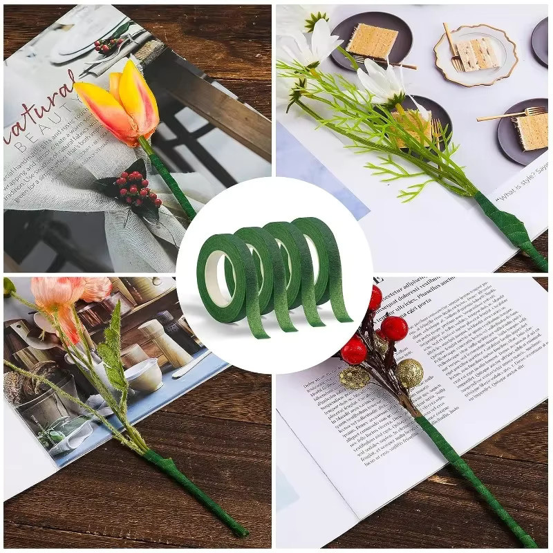 Grünes Floristenband aus Papier für Blumensträuße und DIY-Dekoration, 20 m Rolle, Breite: 0,7 cm - Bild 4