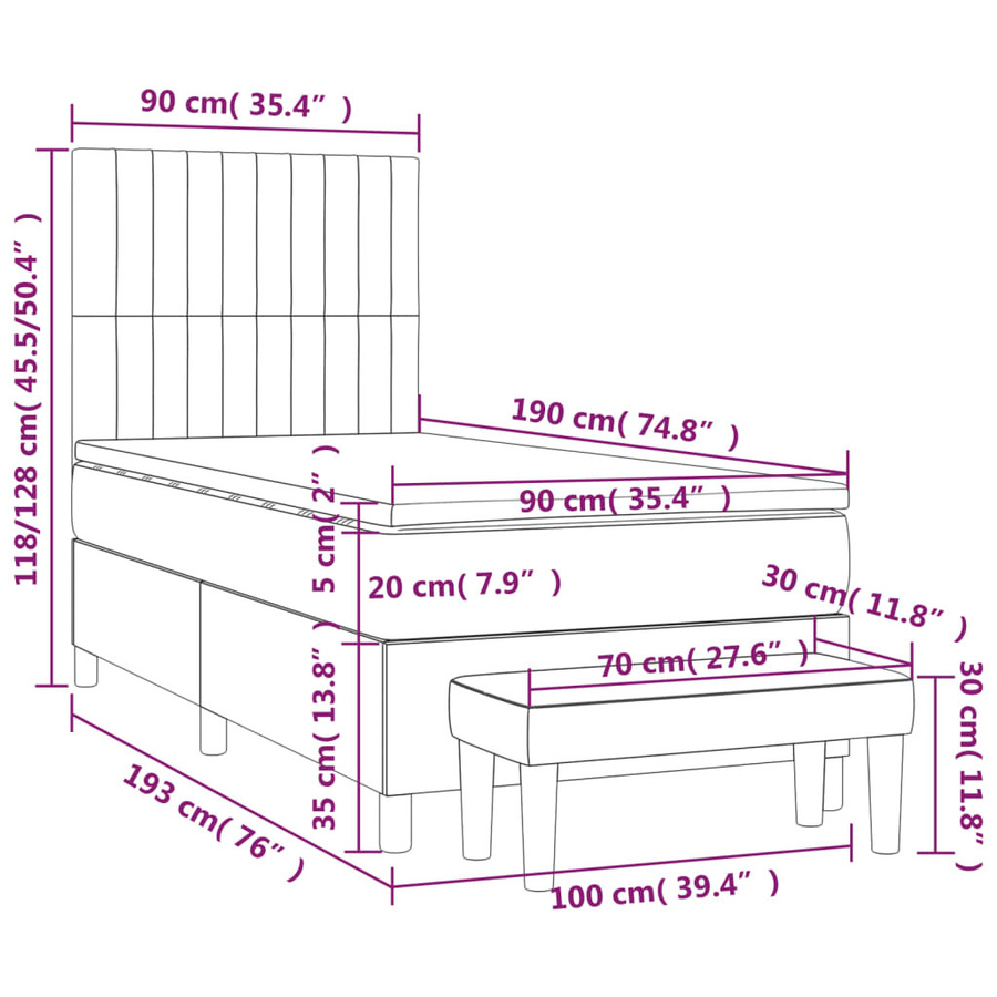 vidaXL Boxspringbett mit Matratze Blau Stoff B/T/H: 90 x 190 x 128 cm - Bild 3
