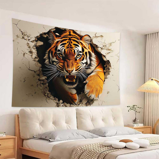 VIKAMA 3D-Wandteppich mit Tiger-Motiv in Multicolour, rechteckig und modern - Bild 1