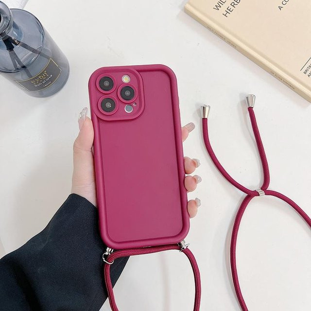 Stoßfeste Silikonhülle mit Crossbody-Seil für Apple iPhone, Farbe: Weinrot - Bild 1