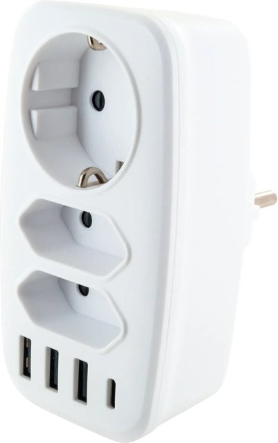 Schwaiger Adapter Schutzkontakt auf Eurostecker mit USB-A und USB-C Anschlüssen in Weiß - Bild 1
