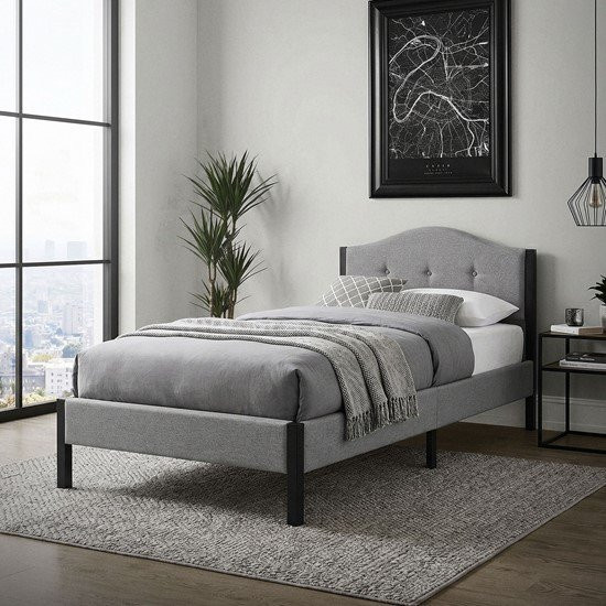 Polsterbett ML-Design in Grau mit gepolstertem Kopfteil und Lattenrost, Einzelbett B/H/T: 90 x 210 x 150 cm - Bild 1