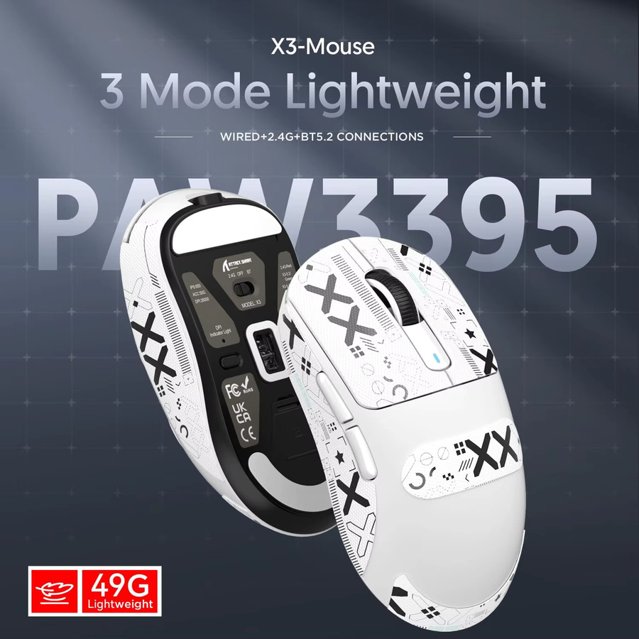 ATTACK SHARK X3 Superlight Gaming-Maus mit PixArt PAW3395 Sensor, kabellos via Bluetooth oder 2.4G sowie kabelgebunden, 26000 DPI, Schwarz oder Weiß - Bild 4