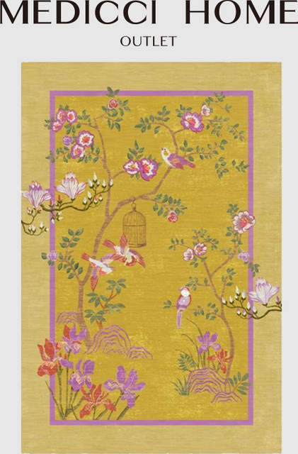 Medicci Home Chinoiserie Palace Teppich mit Vogelkäfig und Zweigen, Multicolour, B/T: 200 x 140 cm - Bild 1