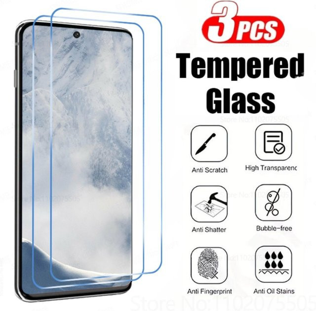 3er-Set Displayschutzfolie aus gehärtetem Glas für Samsung Galaxy S24 S23 S22 S21 S20 S10 Plus sowie Note 20 FE in Transparent - Bild 1