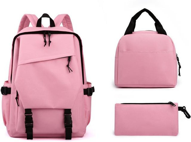 3-teiliges Schulrucksack-Set aus Oxford-Stoff in Pink mit Schultasche und Federmäppchen - Bild 1