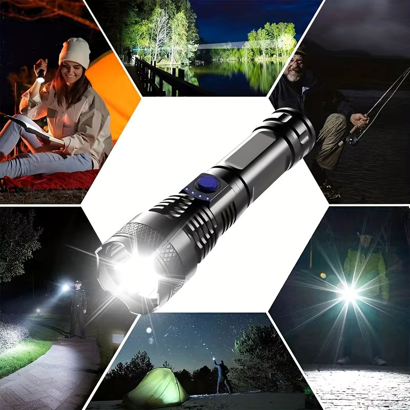 Heinast Taktische LED-Taschenlampe in Schwarz mit wiederaufladbarem Akku und Metallgehäuse - Bild 6