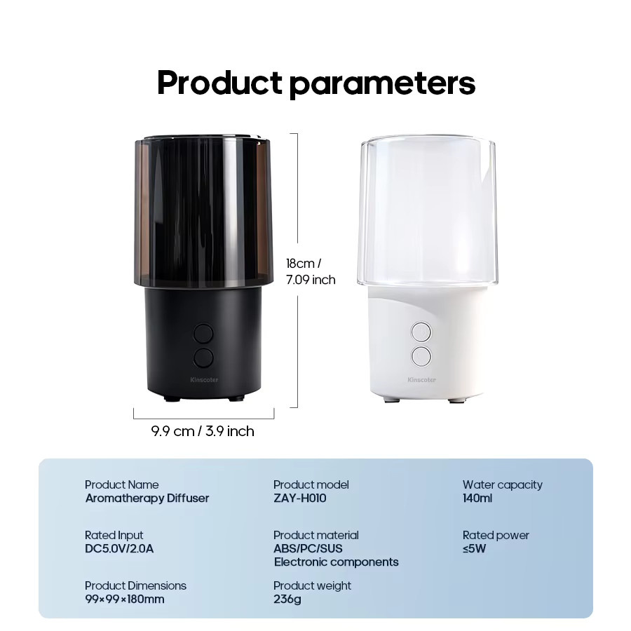KINSCOTER Aromadiffusor für ätherische Öle als Ultraschall-Luftbefeuchter und Nachtlampe, Schwarz, 140 ml - Bild 6