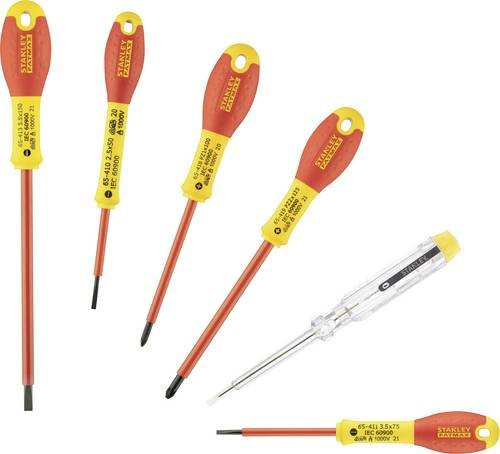 Stanley FatMax Schraubendreher-Set, 6-teilig, isoliert mit Schlitz, PZ und Spannungsprüfer, Rot/Gelb - Bild 1