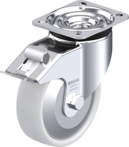 Blickle Lenkrolle LK-PO 125R-1-FI-FA mit Feststeller, silber/weiß, Rad-Durchmesser: 12,5 cm, Tragfähigkeit: 300 kg - Bild 1