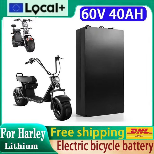 Harley Hochleistungs-Lithium-Akkupack für Elektromotorräder und Elektroroller, 60V, 20Ah-40Ah, 18650 Zellen, wasserdicht mit intelligentem BMS, Farbe: Schwarz, inklusive 67,2V-Ladegerät - Bild 1