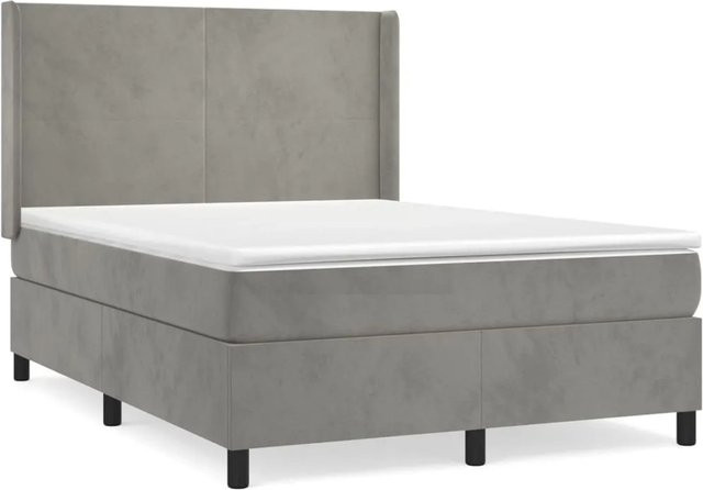 vidaXL Boxspringbett mit Matratze in Hellgrau aus Samt, Hybrid-Design mit Taschenfederkern, B/T/H: 140 x 200 x 128 cm - Bild 1