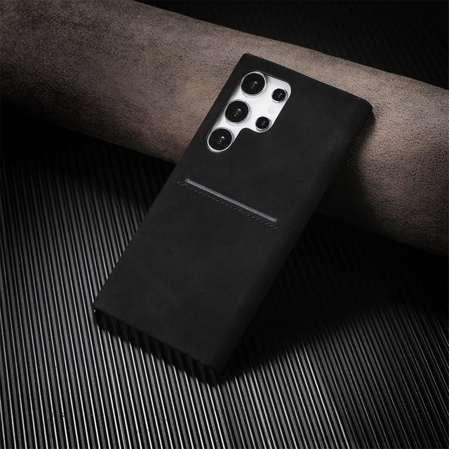 Retro Lammleder Handyhülle mit Kartensteckplatz für Samsung Galaxy S26 S25 S24 S23 Ultra A15 A25 A35 A55 A34 A54 in Schwarz - Bild 1