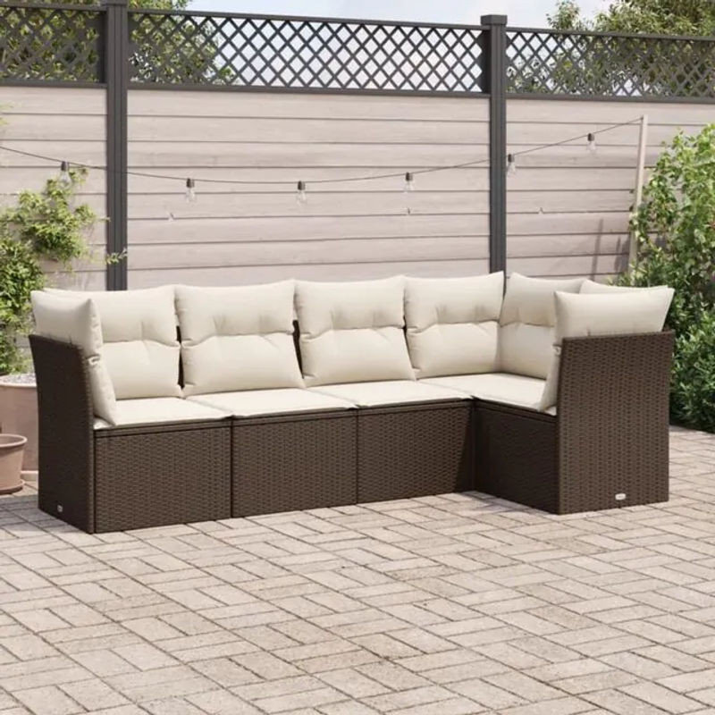 5-tlg. Garten-Sofagarnitur aus Polyrattan und Stahl mit Kissen in Braun von Vidaxl - Bild 1