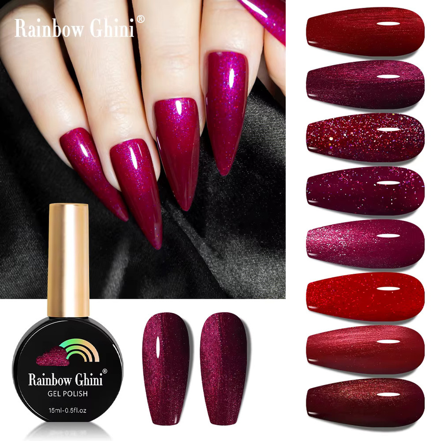 Rainbow Ghini Gel-Nagellack, dunkelrot, schimmernd, 15 ml - Bild 2