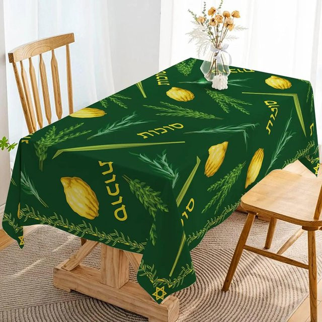 Rechteckige Tischdecke JINGYUE Pet für Sukkot mit Etrog Lulav Hadass Aravah Motiv, Farbe: Grün, B/T: 100 x 160 cm - Bild 1