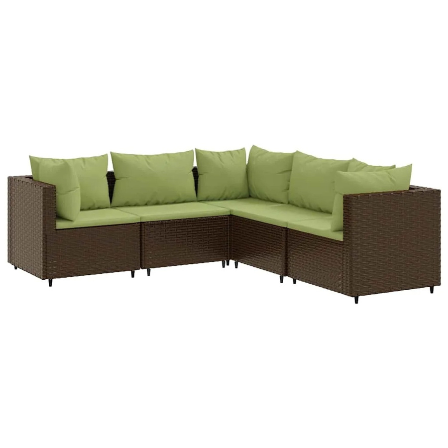 vidaXL 5-tlg Garten-Lounge-Set in L-Form mit Kissen, Braun und Grün, Poly Rattan mit Metallgestell - Bild 2