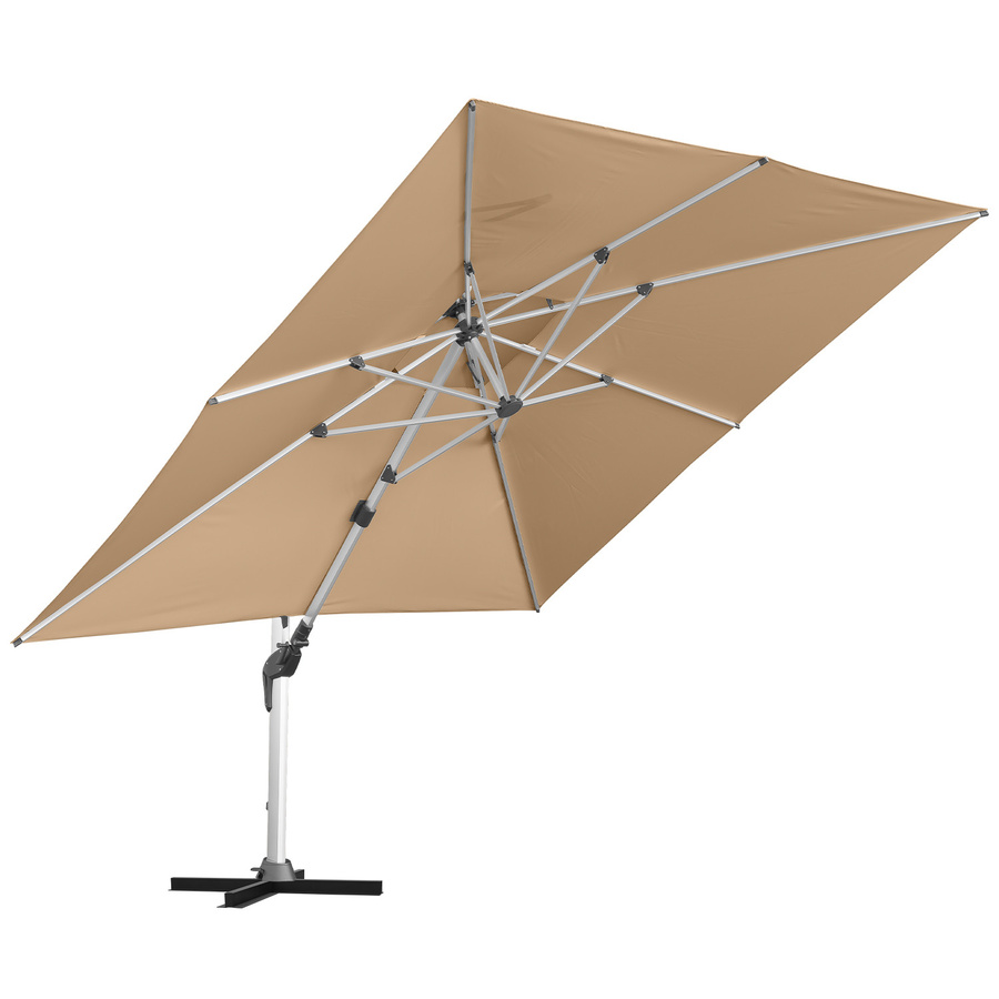 anndora Ampelschirm quadratisch Dark Natural in Brown und Beige aus Aluminium mit Doppeldach und Kurbelöffnung B/T/H: 3,5 x 3,5 x 3,76 m - Bild 1