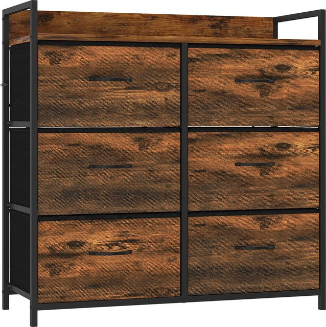 HOMCOM Kommode mit 6 Schubladen aus Stoff in Holzoptik, Industrie-Design Sideboard mit Stahlgestell, Farbe: Rustikalbraun - Bild 1