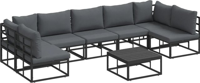 vidaXL 8-teiliges Garten-Sofa-Set in U-Form mit Kissen aus Aluminium und Polyester in Schwarz und Anthrazit - Bild 1