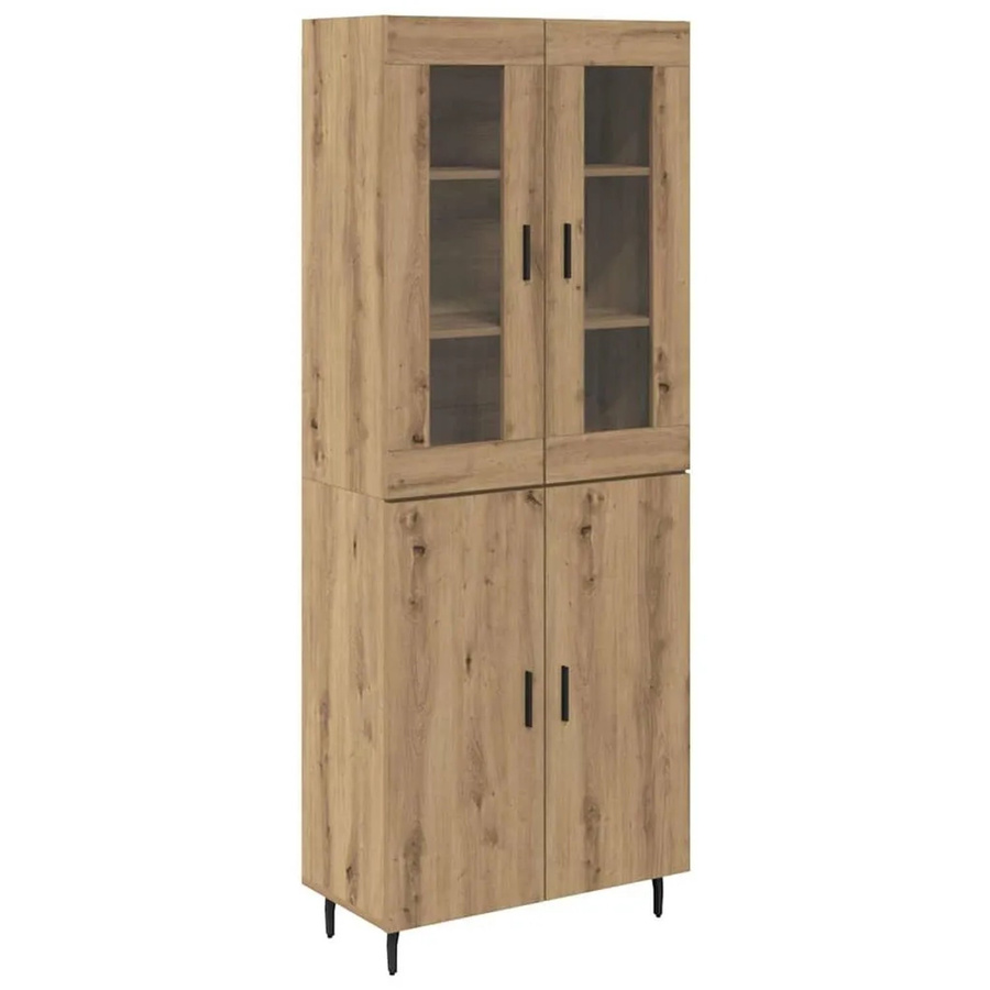 vidaXL Highboard 2-teilig in Artisan-Eiche mit Glastüren aus Glas und Engineered Wood, B/T/H: 180 x 40 x 69,5 cm - Bild 2