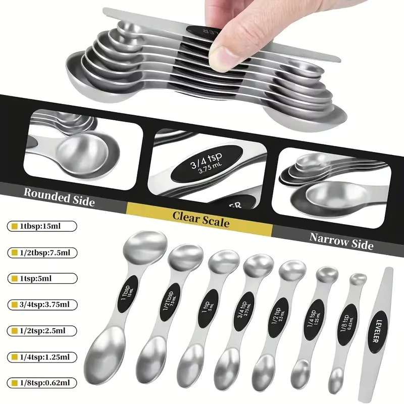 SONGKANGLING 16-teiliges Set magnetische Messlöffel und Messbecher aus Edelstahl in Silber - Bild 2