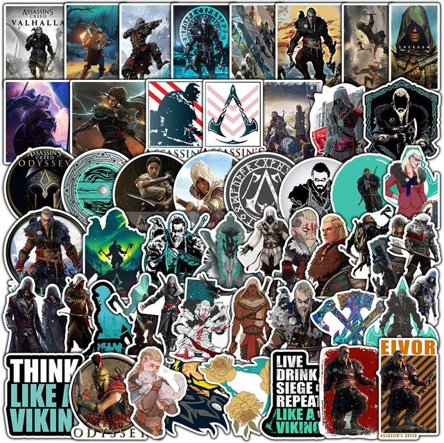 50 Stück Assassin's Creed Graffiti Aufkleber wasserfest für Handy, Computer und Notizbuch, Multicolor, Binchi Outdoor Product - Bild 1