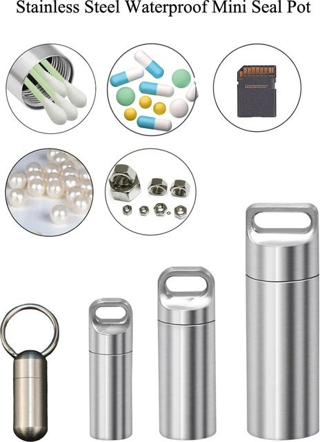 Baolian Mini-Edelstahl-Dose aus Edelstahl 304, wasserdichter und tragbarer Aufbewahrungsbehälter mit Schlüsselanhänger, Silber - Bild 1