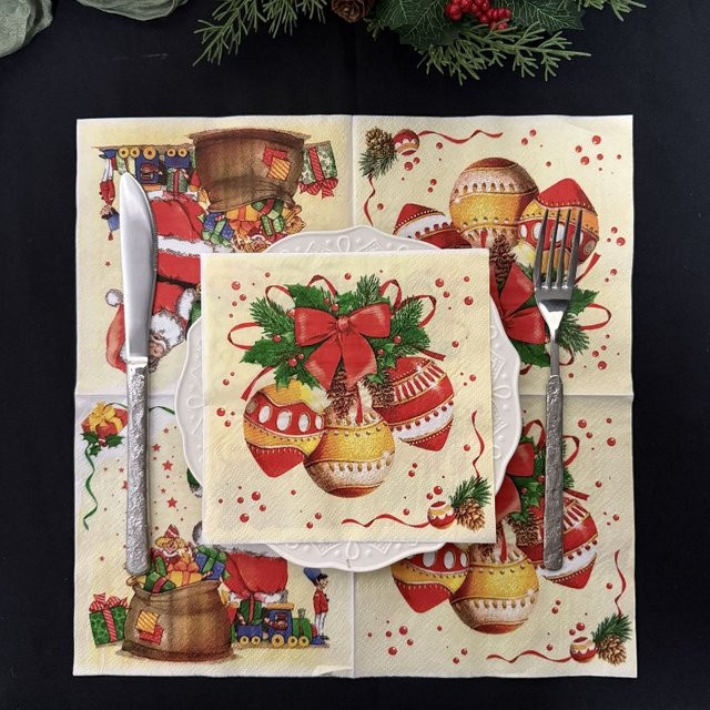 GUANYAO Weihnachtsservietten mit Santa Claus, Glocken, Kranz und Tannenzapfen Motiv, 2-lagig, 20 Stück, Multicolour - Bild 1