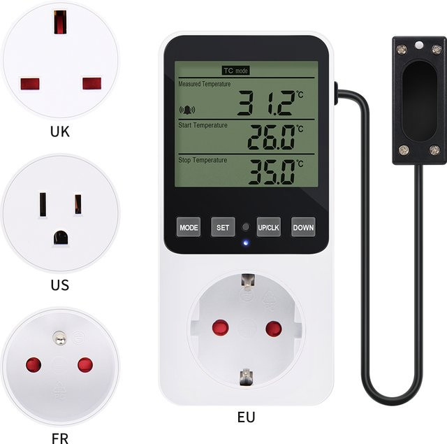 JUANJUAN Temperaturregler mit Feuchtigkeitssensor und Timer als Thermostat-Steckdose für Heizung und Kühlung in Weiß - Bild 1
