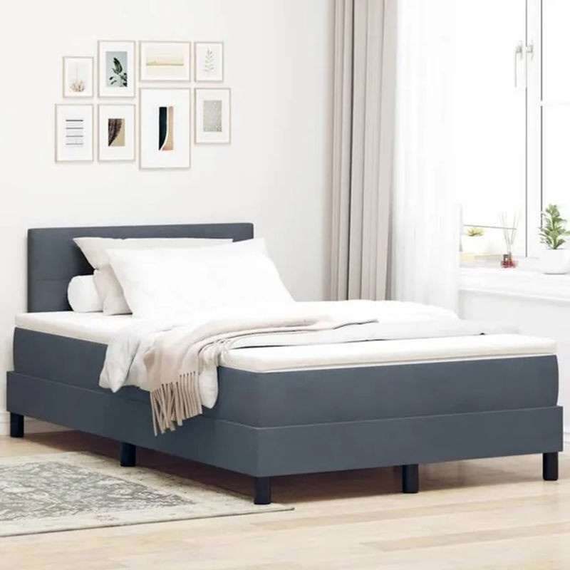 Vidaxl Boxspringbett mit Matratze aus Samtstoff in Anthrazit und Grau, B/T/H: 120 x 200 x 88 cm - Bild 1
