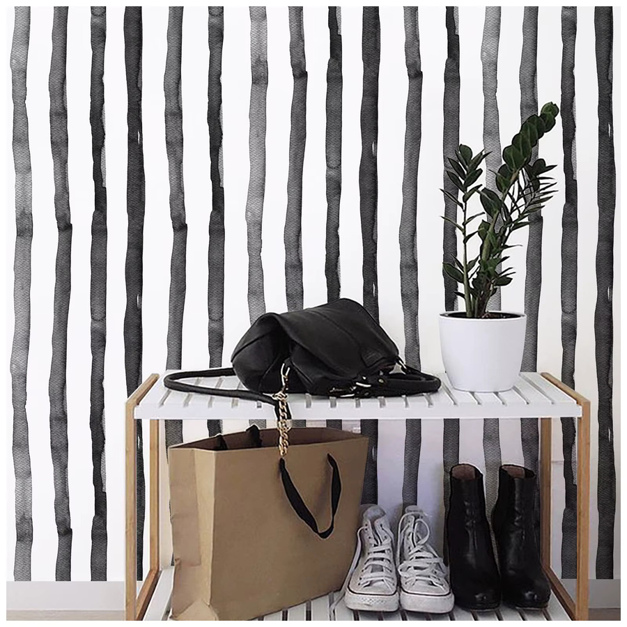 Selbstklebende Tapete Meihodan im Boho-Stil mit Streifen in Schwarz-Weiß aus Vinyl - Bild 3