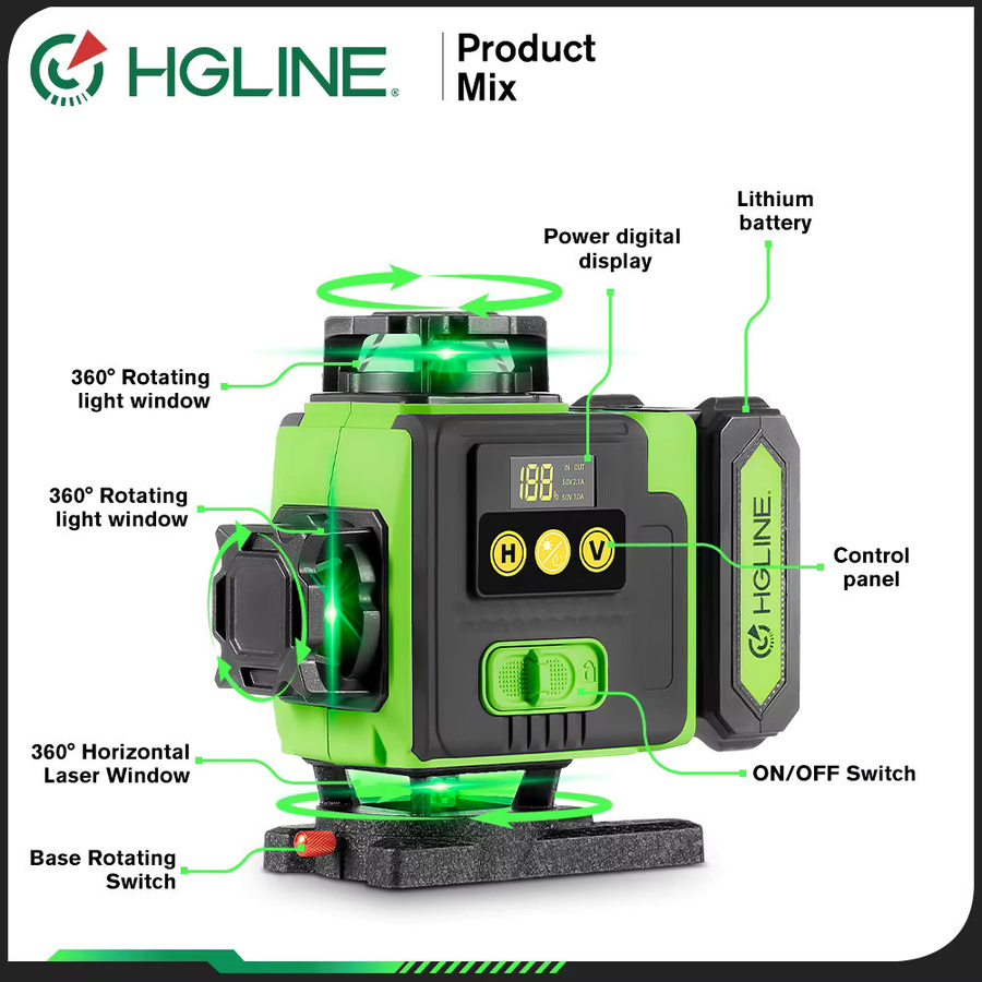 HGLINE 16 Linien 4D-Laser-Wasserwaage mit APP-Fernbedienung, selbstnivellierend, 360-Grad-Laser und 6000 mAh Li-Ionen-Akku - Bild 3