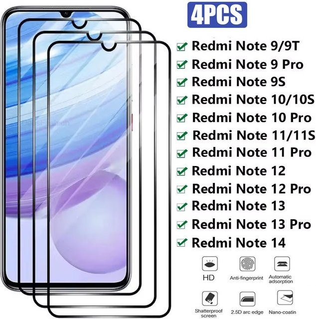 Xiaomi Panzerglas Displayschutzfolie transparent für Redmi Note 14 13 Pro 12 11 9 10 Pro 12S 9S 10S sowie Redmi 15C 14C 13C 12C - Bild 1