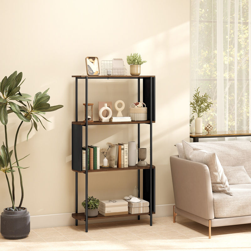 HOMCOM Bücherregal in Braun mit 4 Ebenen und geschwungenem Design, freistehendes Standregal im Industriestil, B/T/H: 80 x 30 x 141 cm - Bild 2