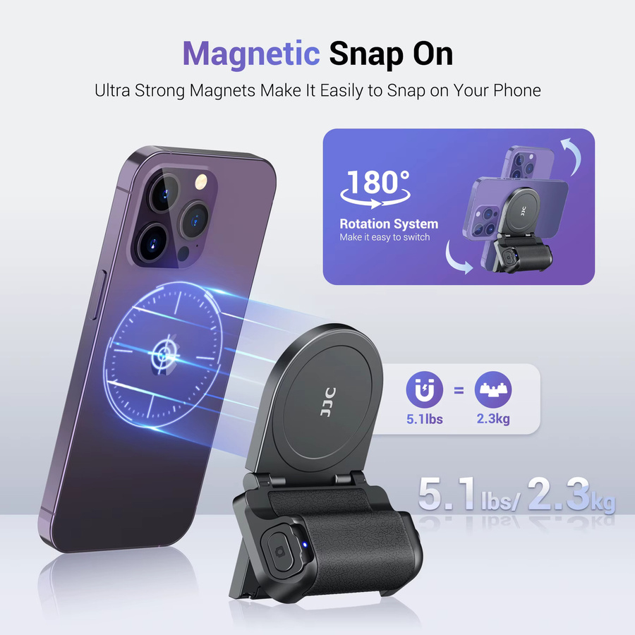 JJC Magnetischer Handy-Kameragriff mit kabelloser Fernbedienung und 1/4-Zoll-Stativschraube für iPhone 17 16 15 14 in Schwarz - Bild 2