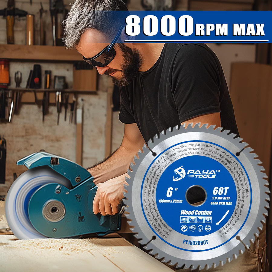 PAYA TCT Kreissägeblatt mit 60 Zähnen, Durchmesser: 150 mm, Bohrung: 20 mm, Farbe: Silber, für Holz und Kunststoff - Bild 4