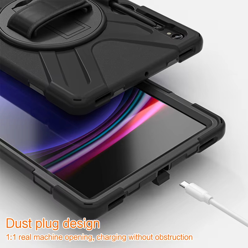Robuste und stoßfeste Silikonhülle mit Kickstand für Samsung Galaxy Tab A9 Plus, S9 FE, S7, S8, S9, S10 FE Plus Ultra in Schwarz - Bild 5