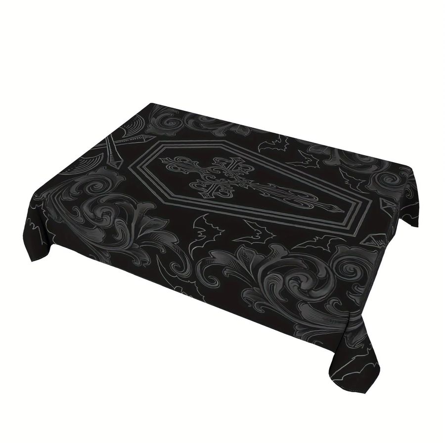 VIKAMA Gothic-Tischdecke aus schwarzem Damast mit Vintage-Blumenmuster, wasserabweisend - Bild 5