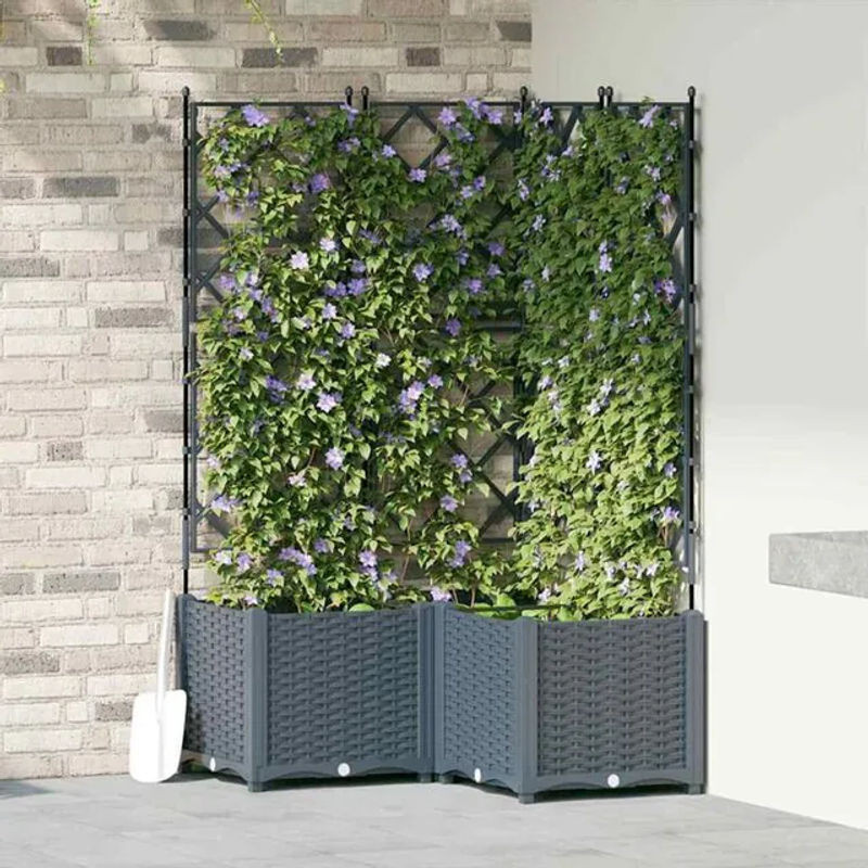 vidaXL Gartenpflanzer Set mit Gitter, 3 Stück, Grau, H x B x T: 143 x 80 x 80 cm - Bild 1