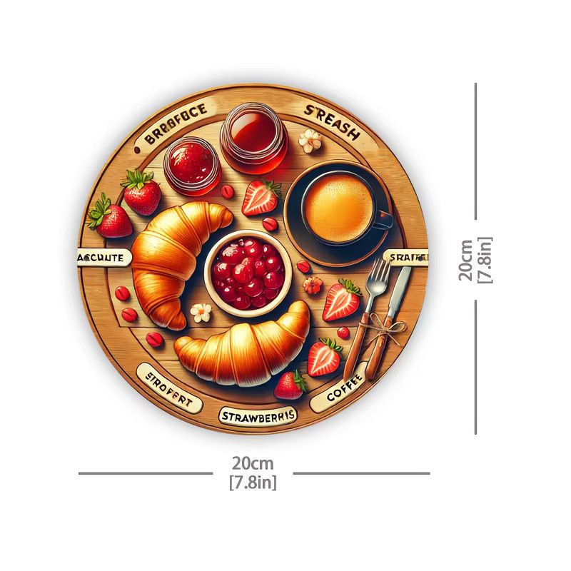 Rundes Aluminiumschild von Potdemiel im Vintage-Stil mit Frühstücksszene aus Croissants, Kaffee und Beeren, Durchmesser: 20,32 cm - Bild 2