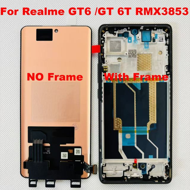 Original Amoled LCD-Display mit Touchscreen-Digitizer und Rahmen für Oppo Realme GT6 RMX3851 und Realme GT 6T RMX3853 in Gold - Bild 1