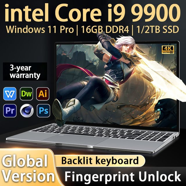 FUCHU Gaming Laptop 15,6 Zoll mit Windows 11, Intel Core i9, 16GB RAM und 1TB SSD in Silber - Bild 1