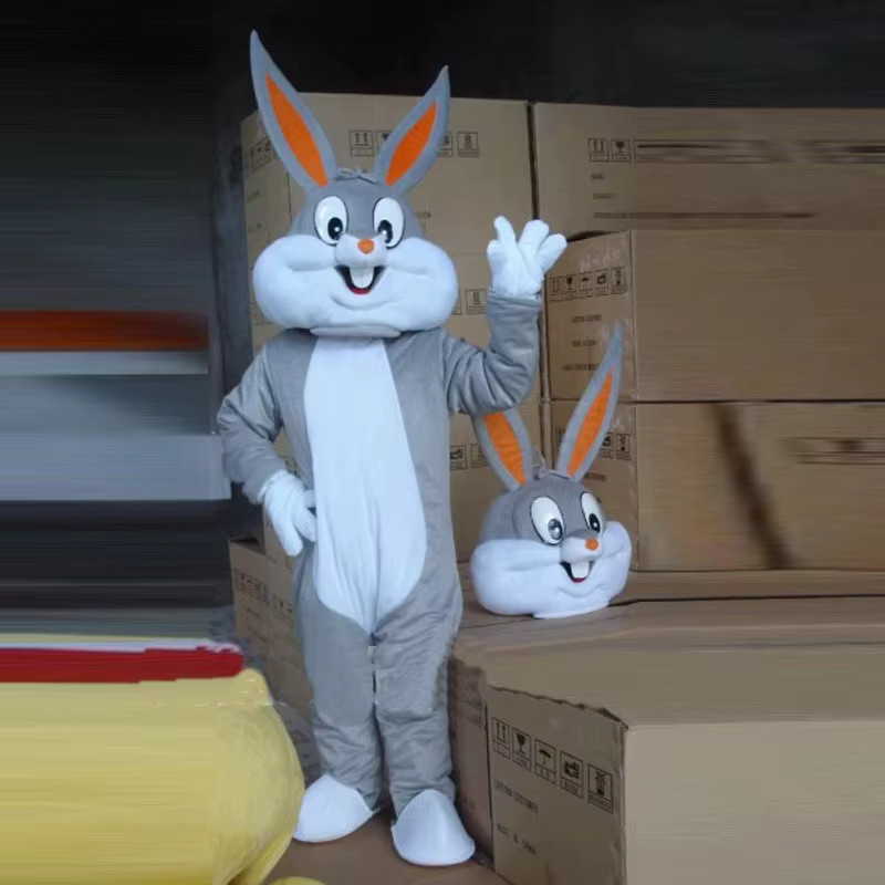 Osterhase Maskottchen Kostüm, Graues Kaninchen, Plüsch / Textil - Bild 2