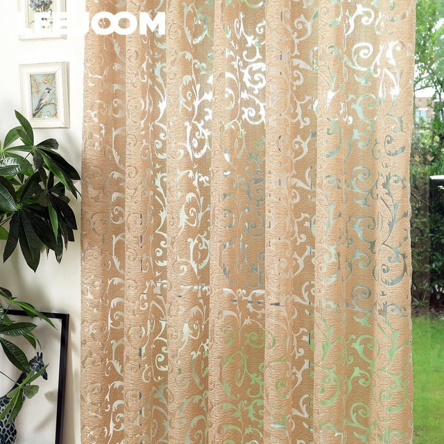 LEEJOOM Ösenvorhänge aus transparentem Blumen-Jacquard-Tüll in Grau - Bild 1
